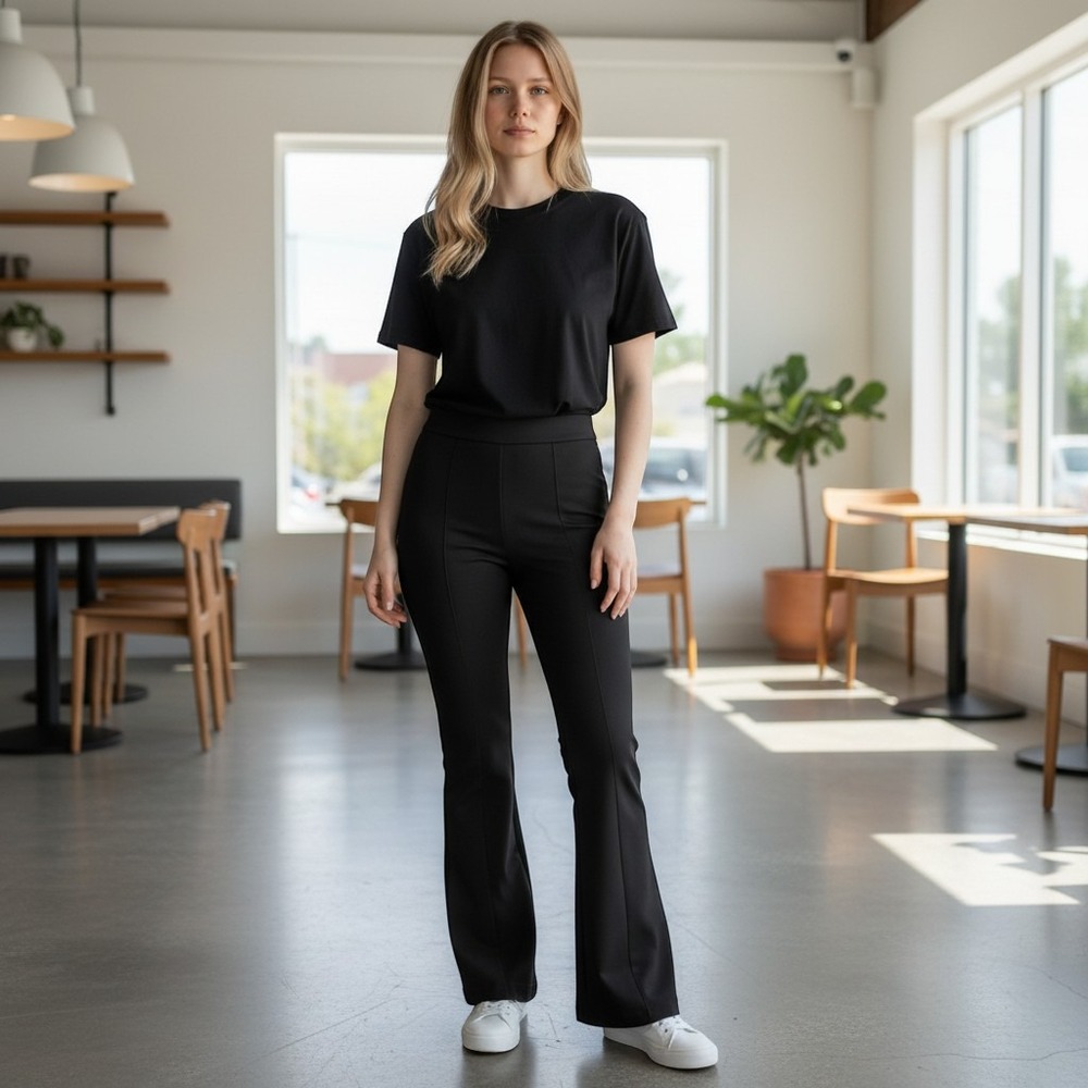 SHEIN Black High Waisted Flare Pants Side Slit Hem Trousers 1XL